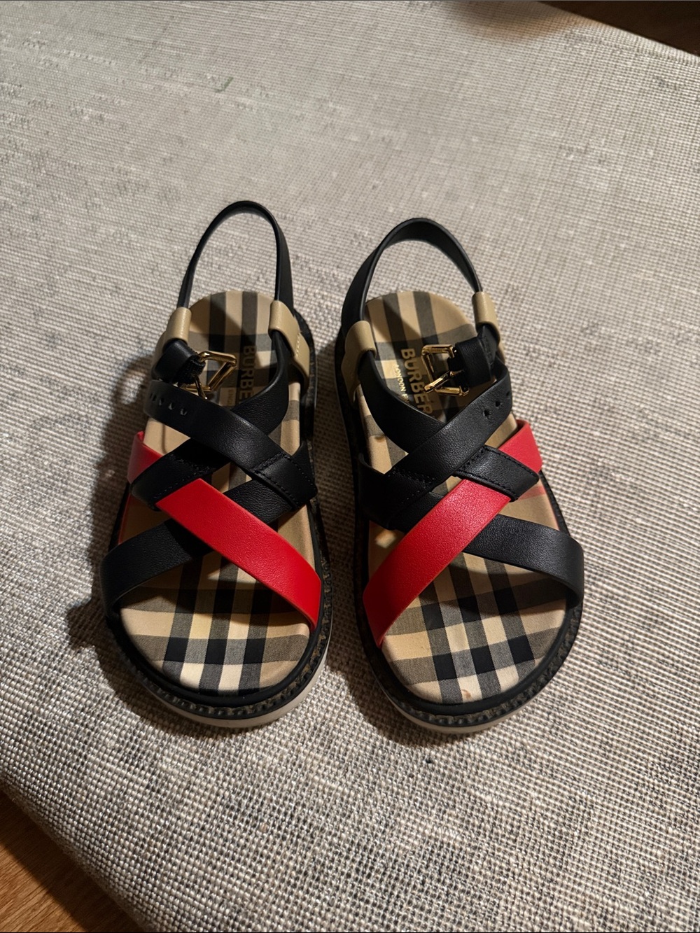 Burberry Kids Black & Red Crisscross Check Sandals